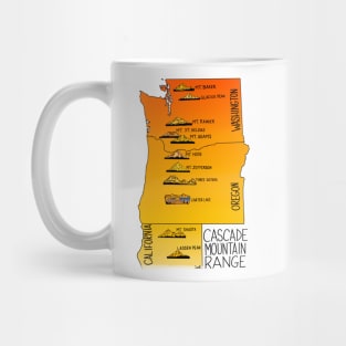 Cascade Range - Mt Baker, Glacier Peak, Mt Rainier, Mt St Helens, Mt Adams, Mt Hood, Mt Jefferson, Three Sisters, Crater Lake, Mt Shasta, Lassen Peak Mug